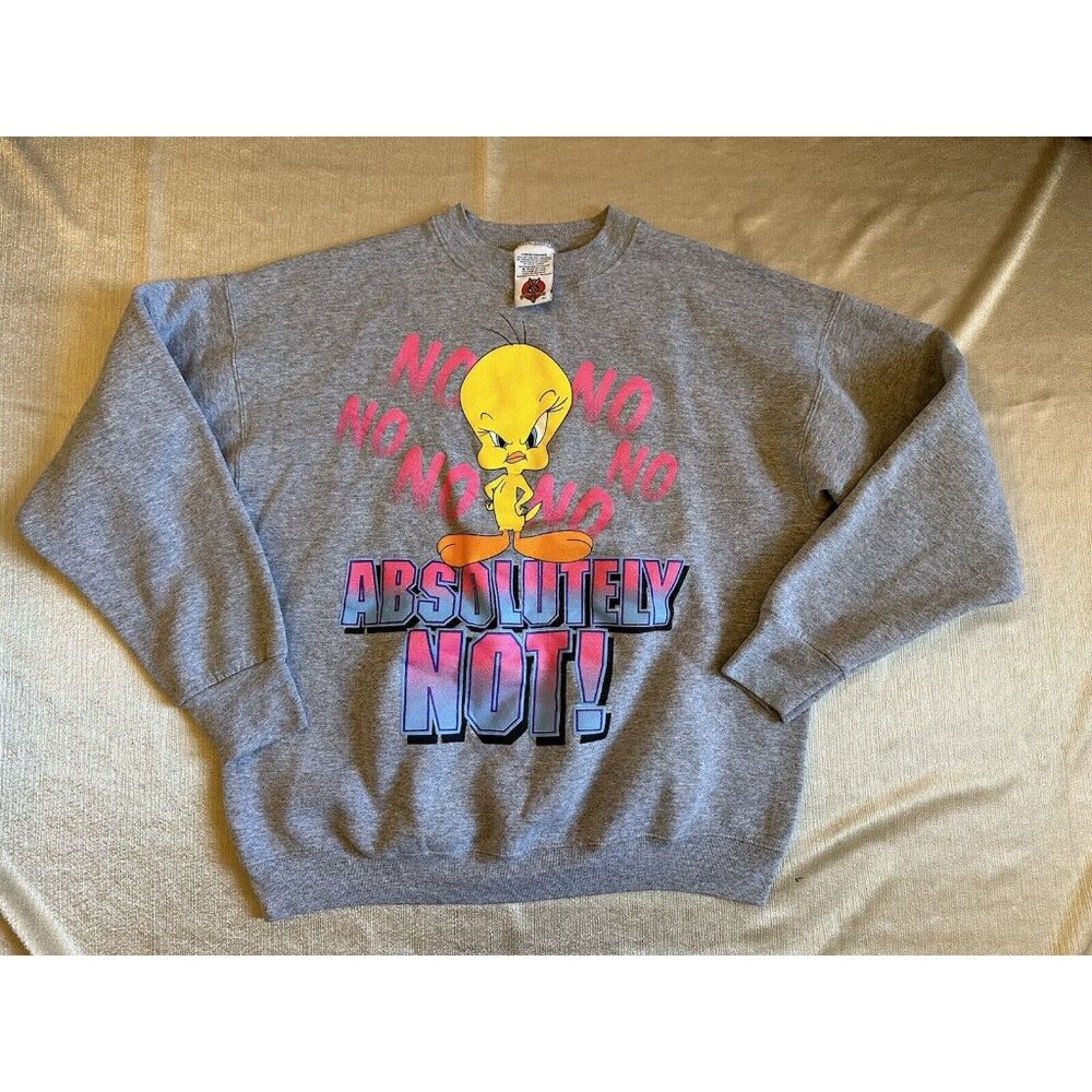 Vintage Tweety Bird Absolutely Not Sweatshirt Crewneck Large Looney Tunes Gray‎